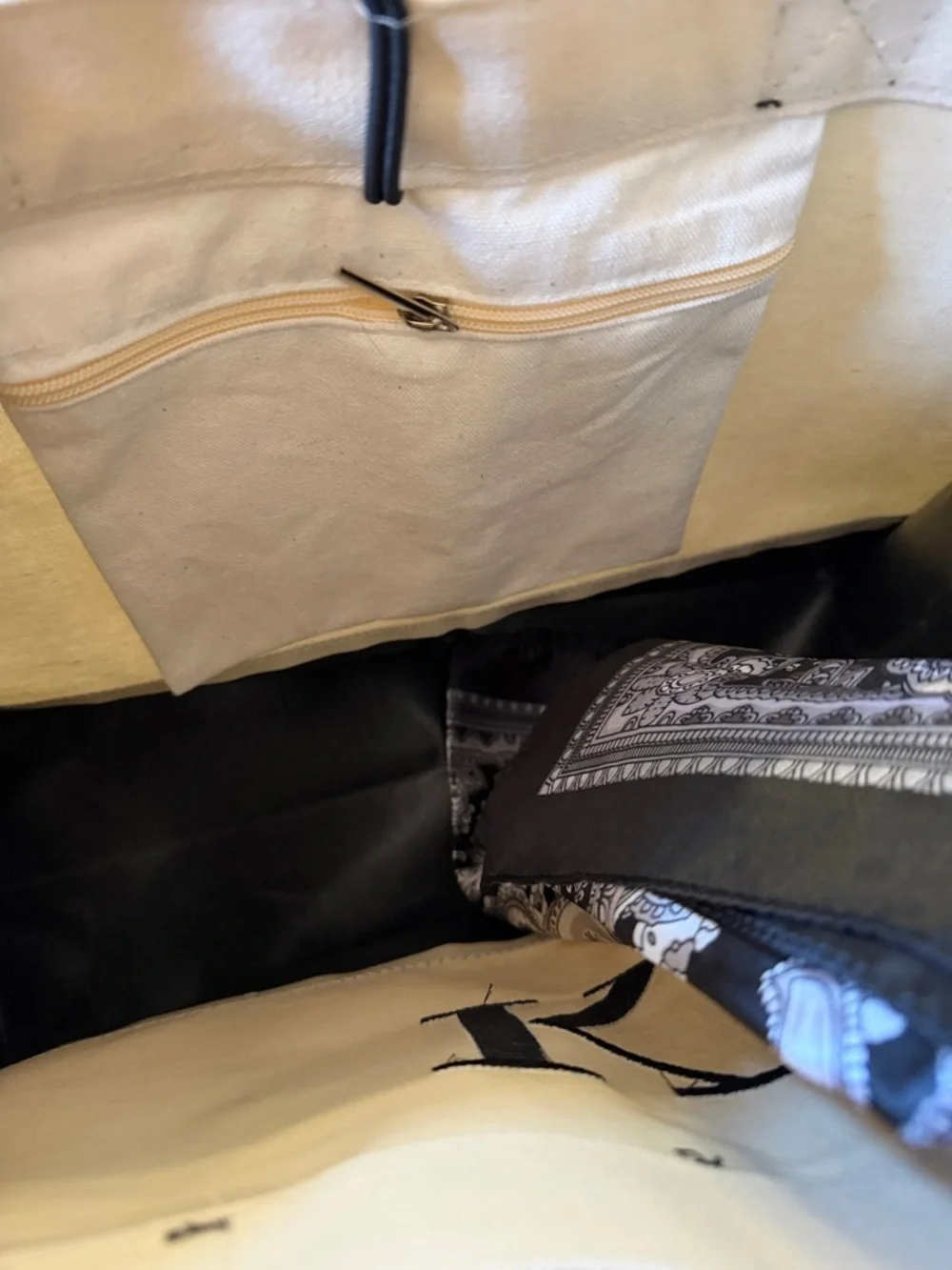 Monogram Canvas Tote Bag in Cream and Black